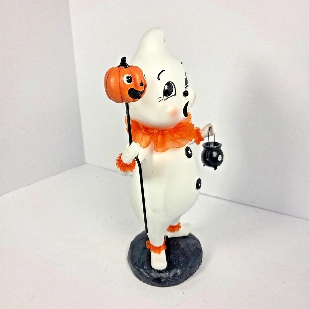 Nostalgic Halloween Ghost Figurine Pumpkin Cauldron 12 Inch Retro Decor